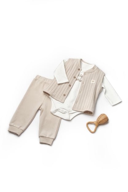 Set 3 piese: body, pantaloni si vestuta TeddyBear, BabyCosy, 100% bumbac