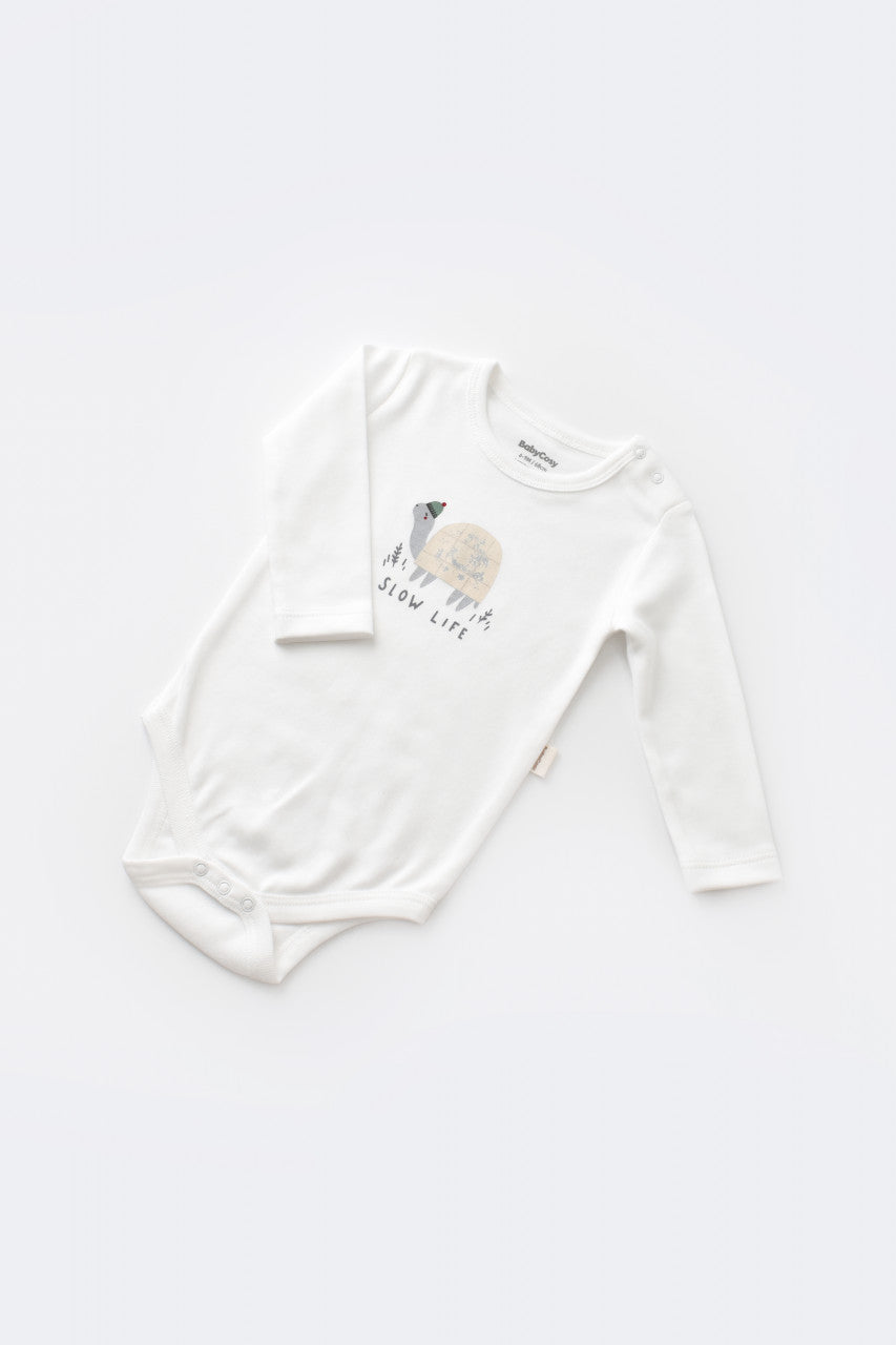 Set 3 piese Broscuta cu body, pantalonasi si vestuta din 80%bumbac organic si 20% poliester - Crem, BabyCosy
