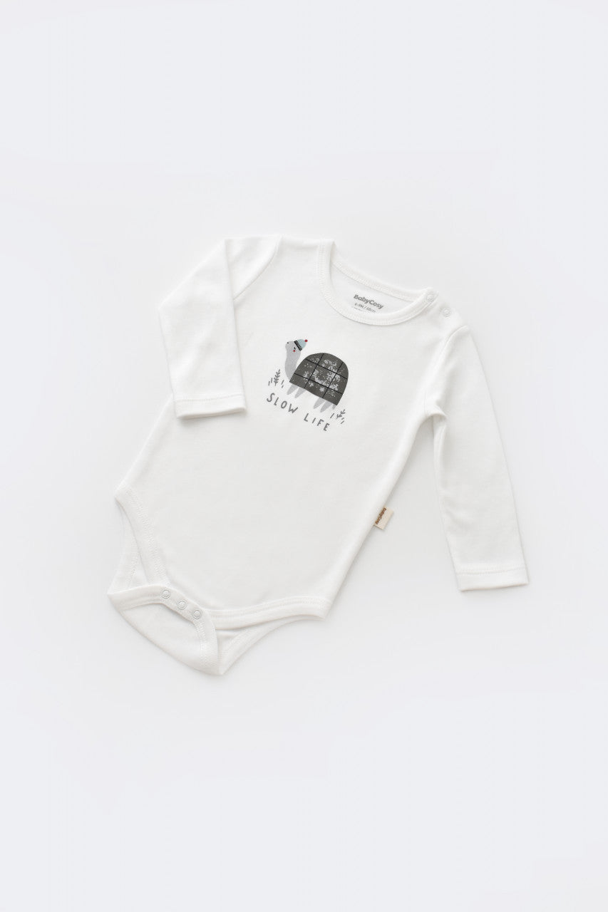 Set 3 piese Broscuta cu body, pantalonasi si vestuta din 80%bumbac organic si 20% poliester - Antracit, BabyCosy