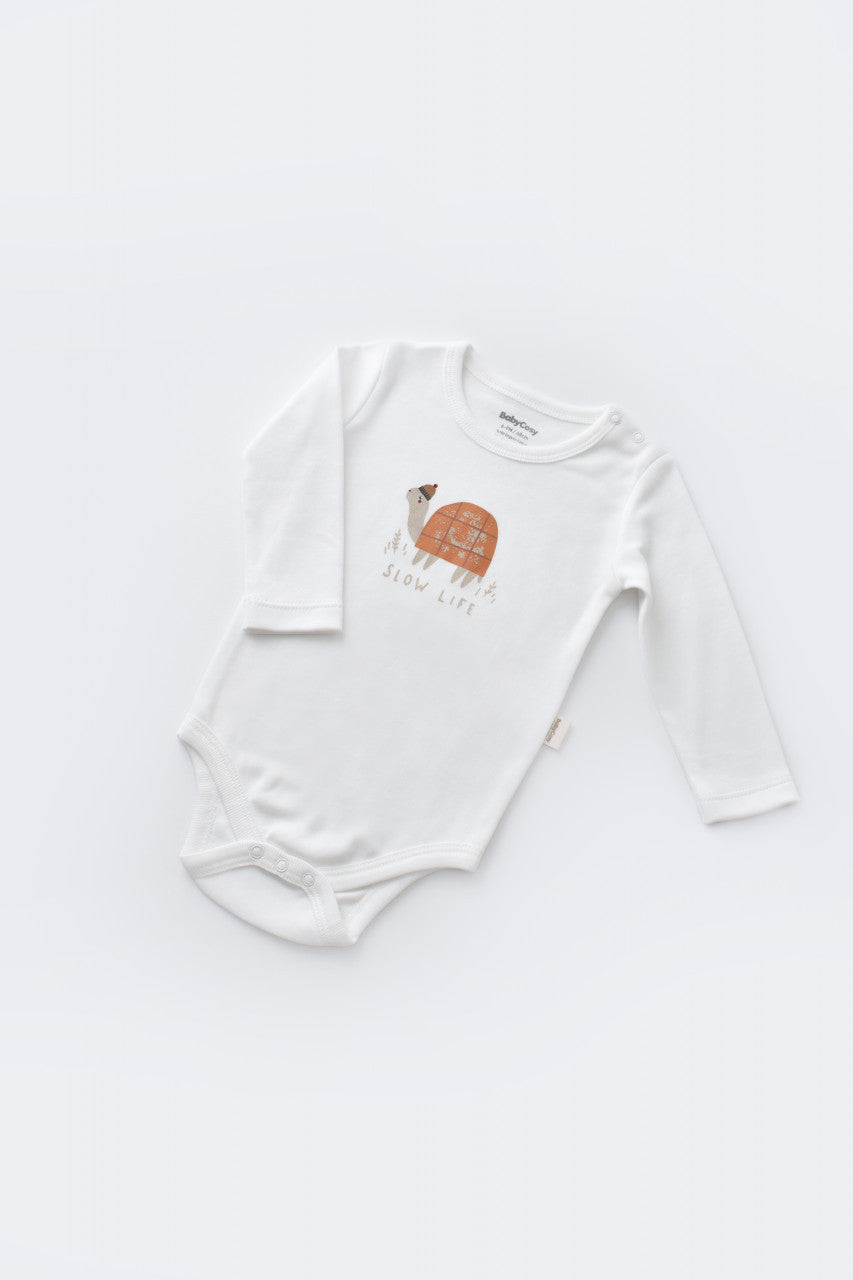 Set 3 piese Broscuta cu body, pantalonasi si vestuta din 80%bumbac organic si 20% poliester - Portocaliu, BabyCosy