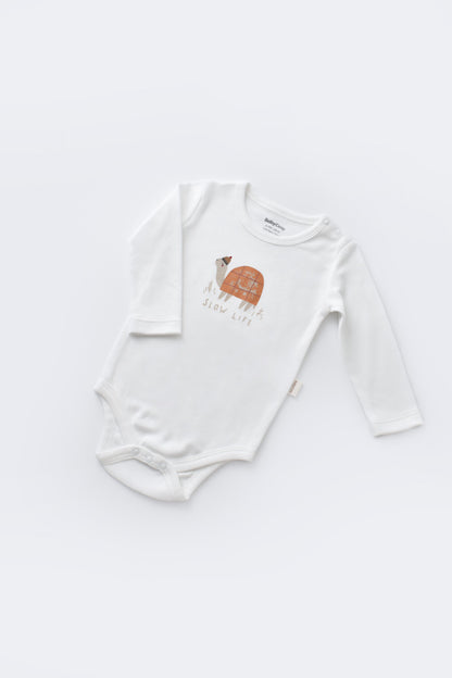 Set 3 piese Broscuta cu body, pantalonasi si vestuta din 80%bumbac organic si 20% poliester - Portocaliu, BabyCosy