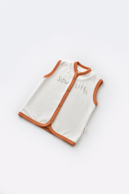 Set 3 piese Broscuta cu body, pantalonasi si vestuta din 80%bumbac organic si 20% poliester - Portocaliu, BabyCosy