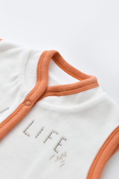 Set 3 piese Broscuta cu body, pantalonasi si vestuta din 80%bumbac organic si 20% poliester - Portocaliu, BabyCosy
