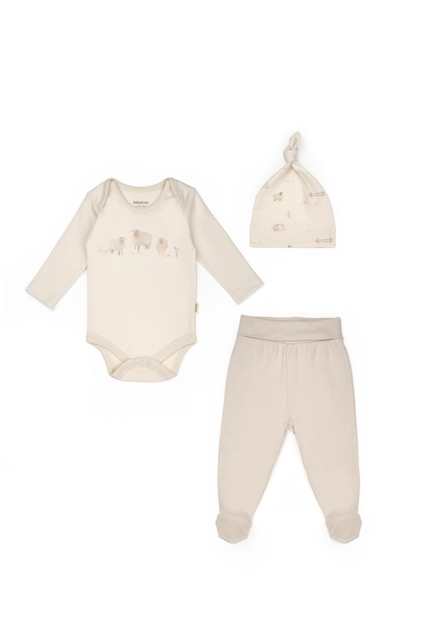 Set 3 piese nou nascut, Lamb, BabyCosy, 100%bumbac organic