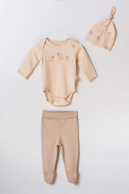 Set 3 piese nou nascut, Lamb, BabyCosy, 100%bumbac organic