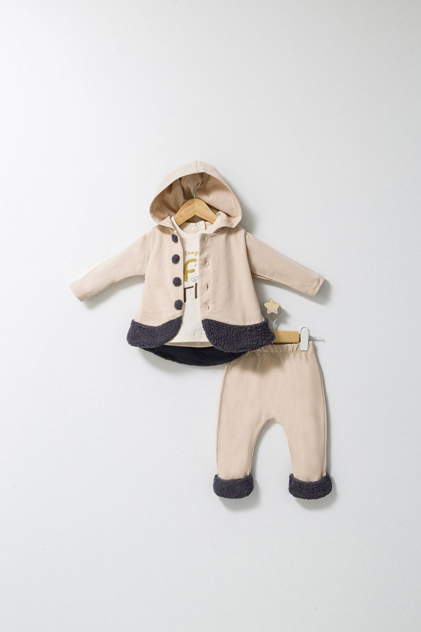 Set 3 piese: pantaloni, bluzita si hainuta cu gluga eleganta pentru bebelusi Fun Penguin, Tongs baby