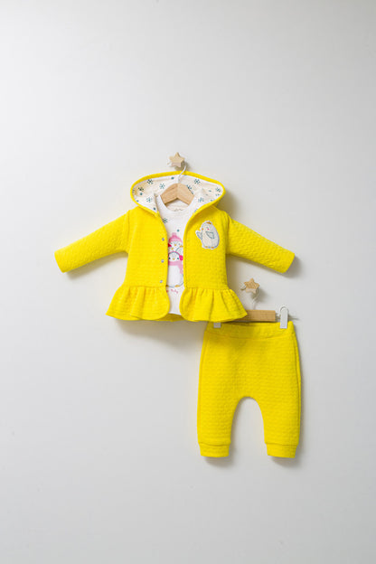 Set 3 piese: pantaloni, bluzita si hainuta cu gluga eleganta pentru bebelusi Crazy Penguins, Tongs baby