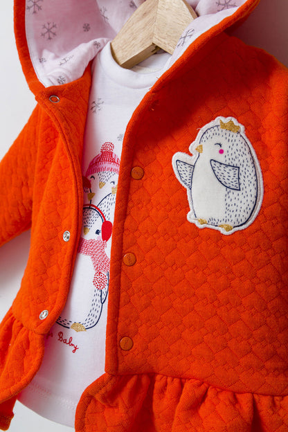 Set 3 piese: pantaloni, bluzita si hainuta cu gluga eleganta pentru bebelusi Crazy Penguins, Tongs baby