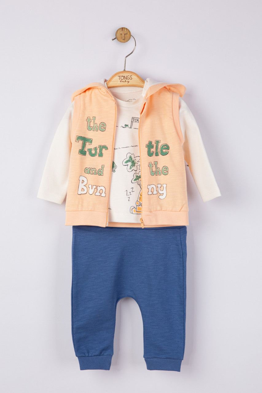 Set 3 piese: pantaloni, bluzita si vestuta pentru bebelusi, Tongs baby