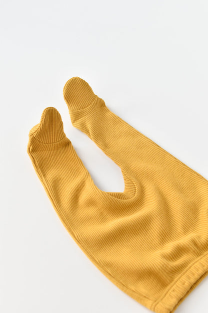 Set 4 piese: bluza, pantaloni, caciulita si manusi din bumbac organic si modal - Mustar, BabyCosy