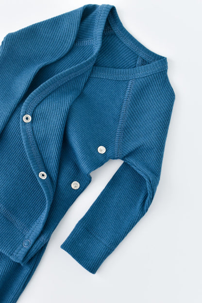 Set 4 piese: bluza, pantaloni, caciulita si manusi din bumbac organic si modal - Bleumarin, BabyCosy