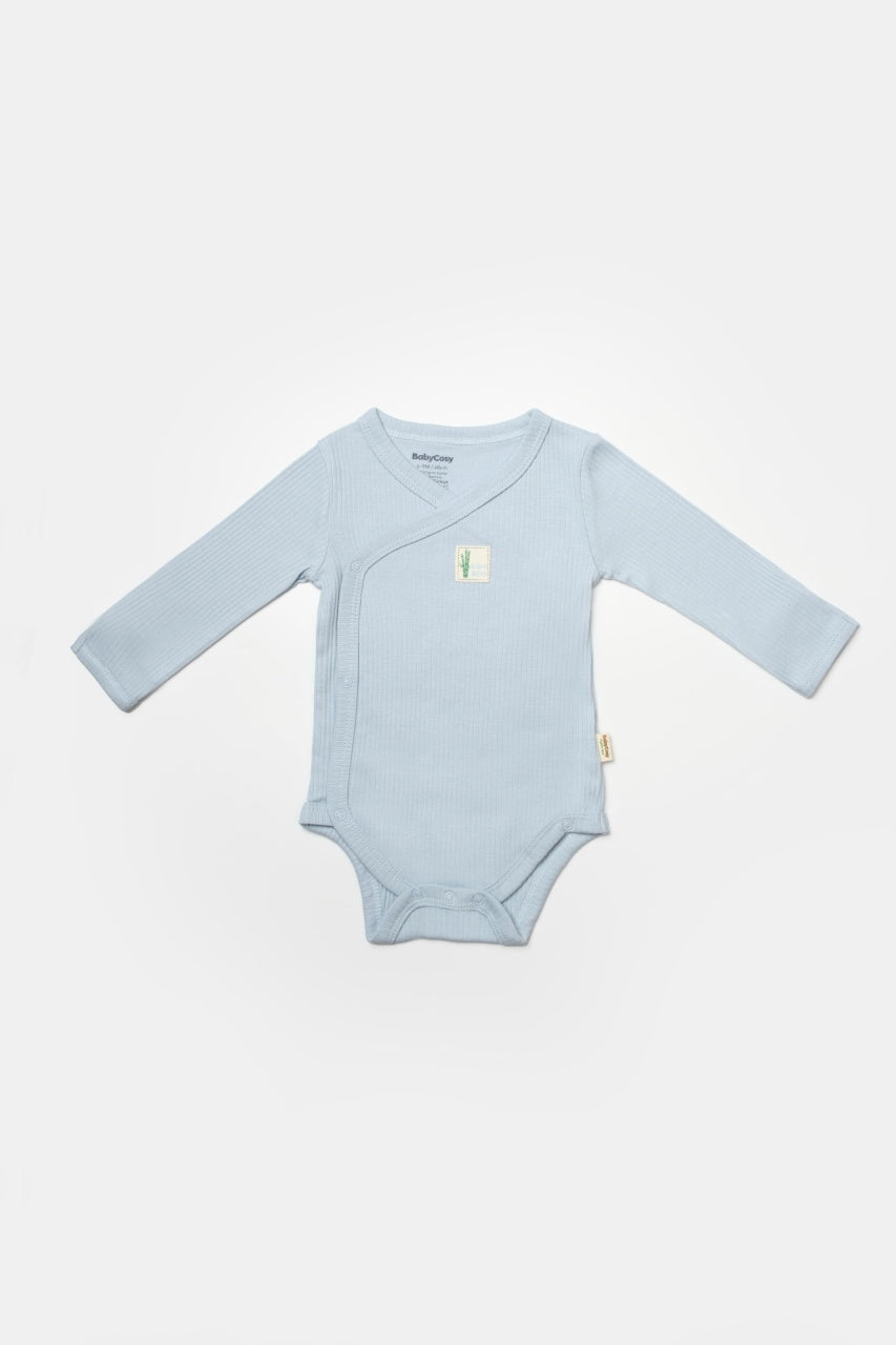 Set 4 piese:body, pantaloni, baveta si caciulita Bamboo, bleu, BabyCosy, 50% bumbac+50%bambus