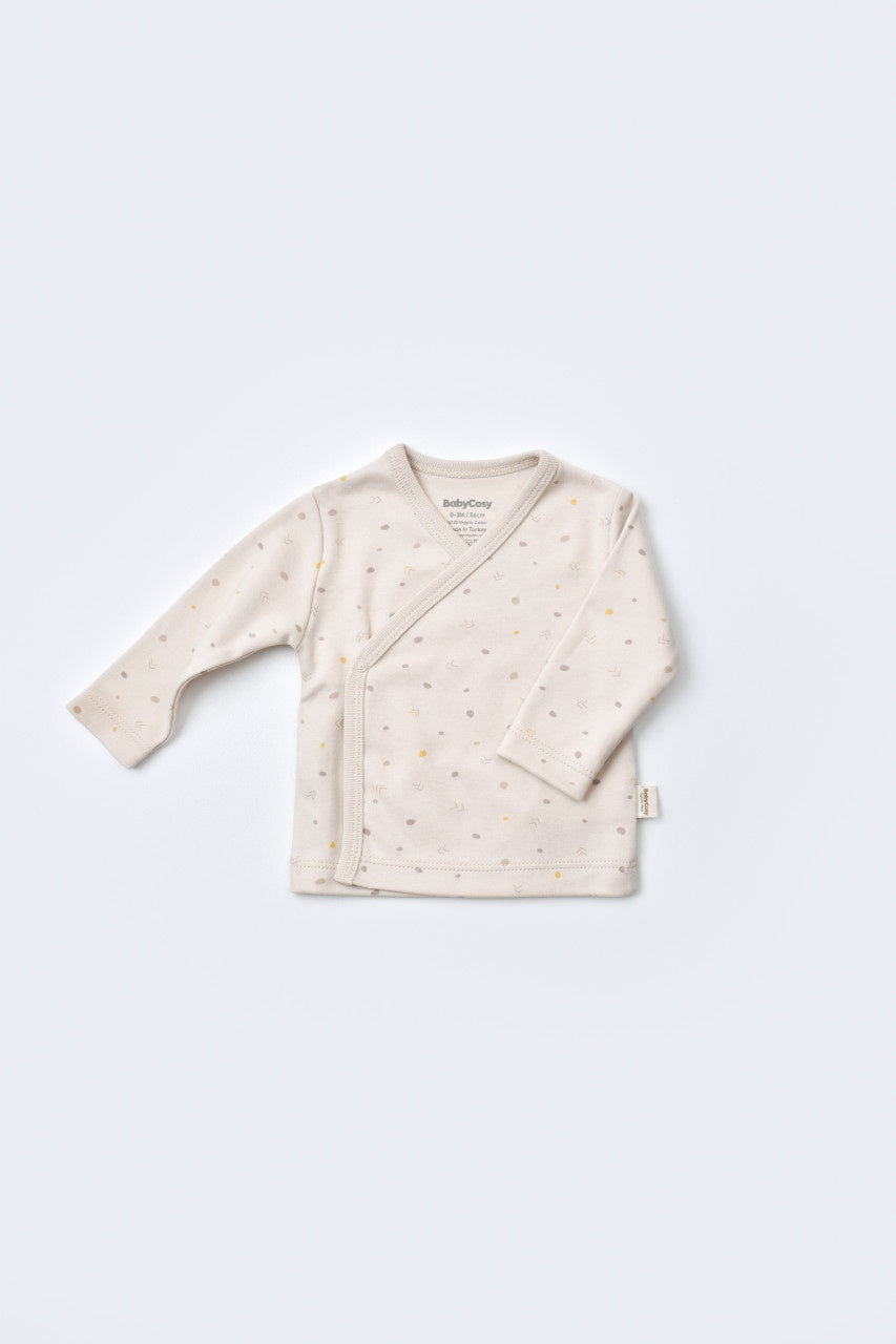 Set 5 piese pentru nou nascut - 100% bumbac organic - Crem cu buline, BabyCosy