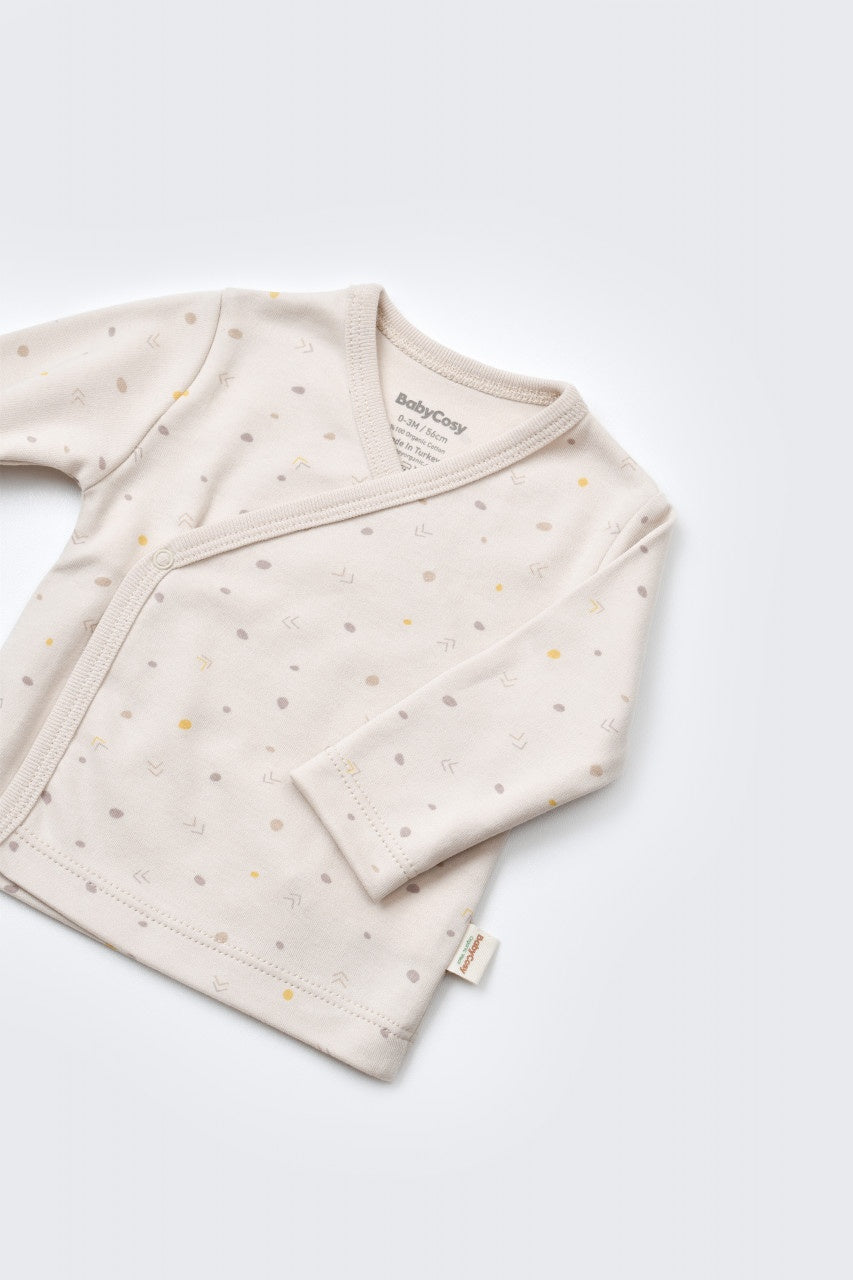 Set 5 piese pentru nou nascut - 100% bumbac organic - Crem cu buline, BabyCosy
