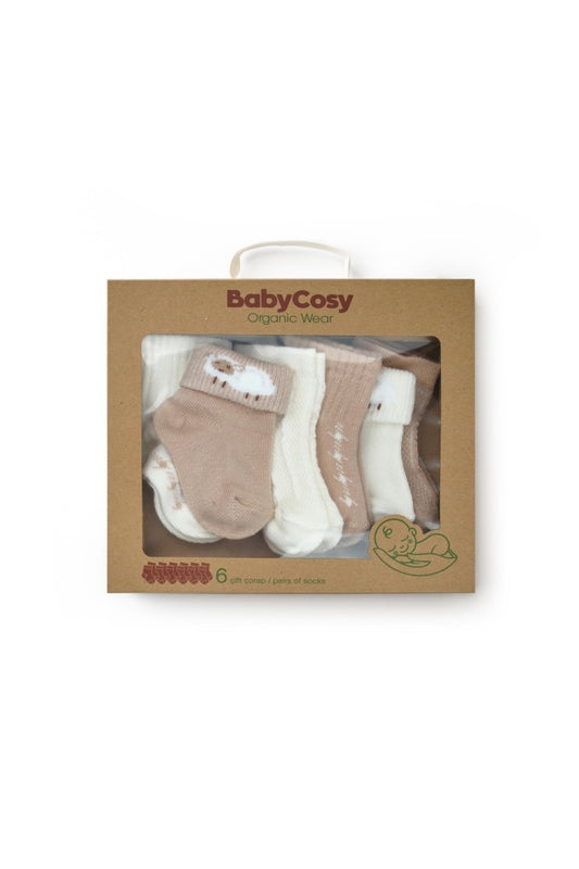 Set 6 perechi ciorapi nou-născut, bej, BabyCosy