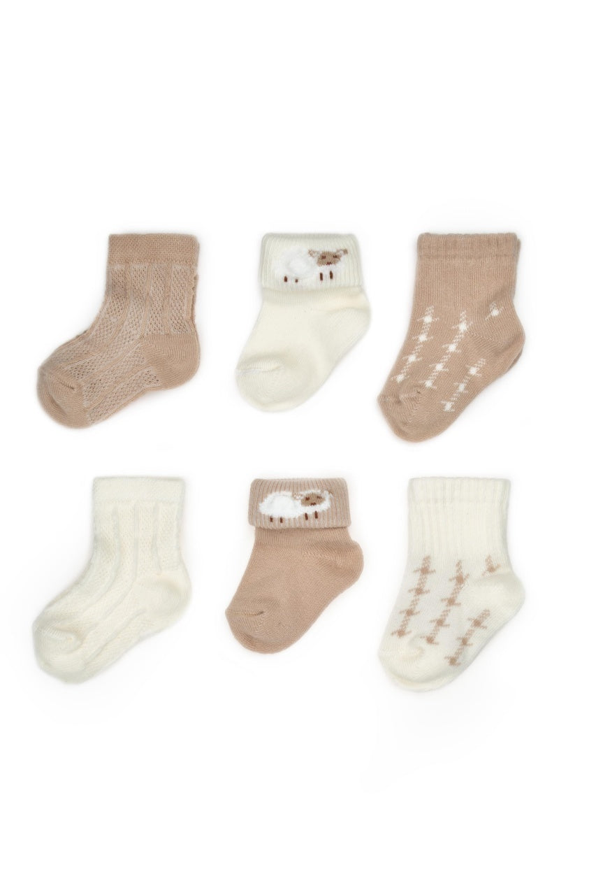 Set 6 perechi ciorapi nou-născut, bej, BabyCosy