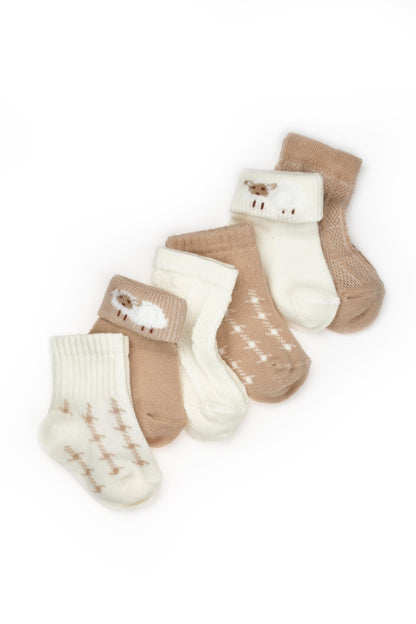 Set 6 perechi ciorapi nou-născut, bej, BabyCosy