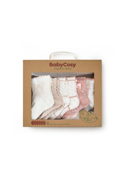 Set 6 perechi ciorapi nou-născut, powder, BabyCosy