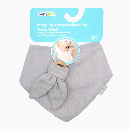 Set baveta cu doua fete din muselina cu jucarie dentitie BabyJem