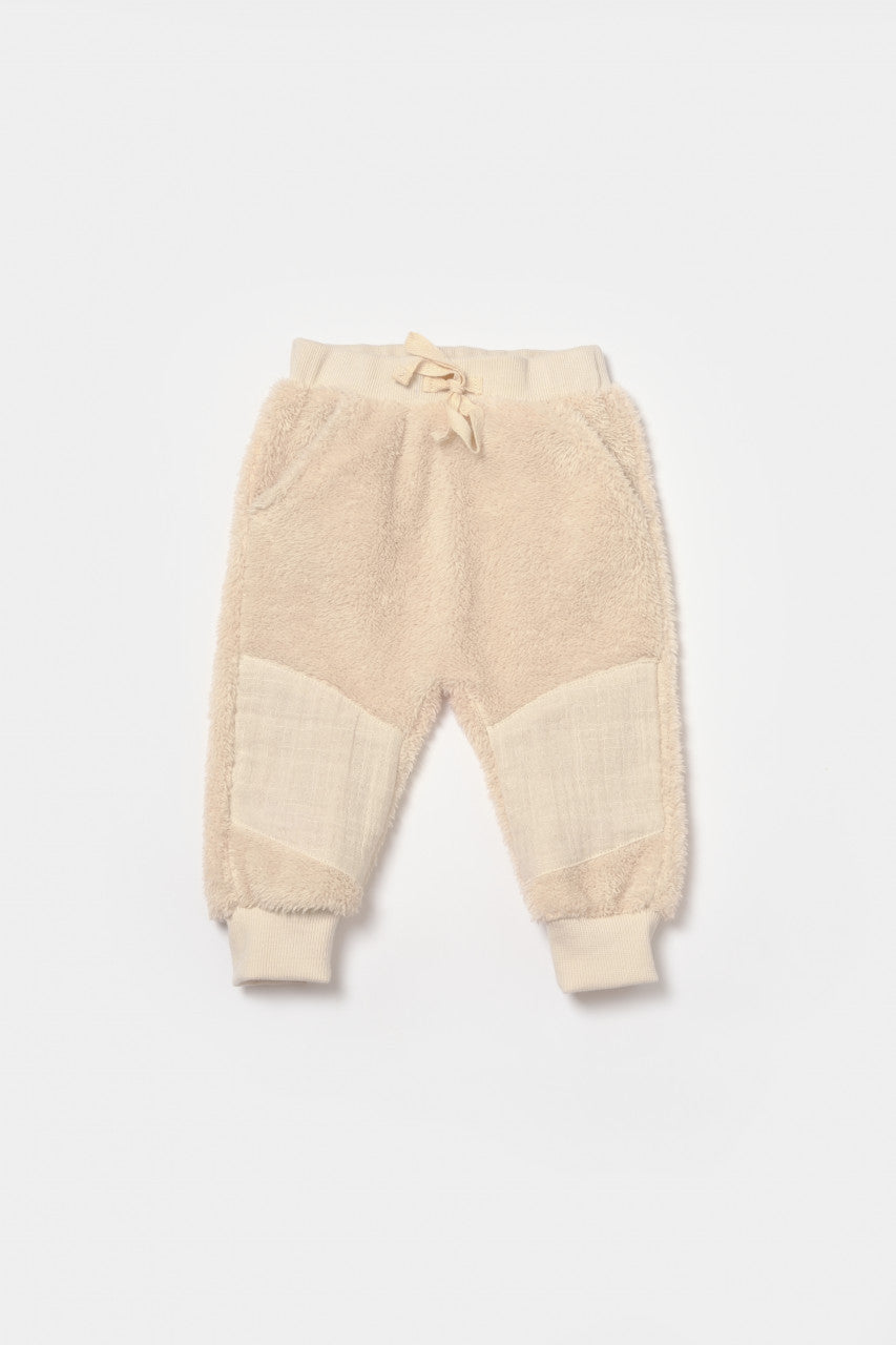Set bluza cu buzunar si pantaloni Ursulet, Winter muselin, 100% bumbac dublat - Stone, BabyCosy