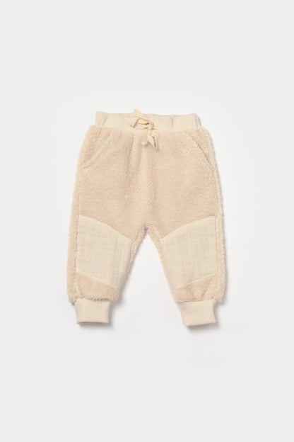 Set bluza cu buzunar si pantaloni Ursulet, Winter muselin, 100% bumbac dublat - Stone, BabyCosy
