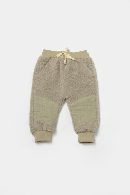 Set bluza cu buzunar si pantaloni Ursulet, Winter muselin, 100% bumbac dublat - Verde, BabyCosy