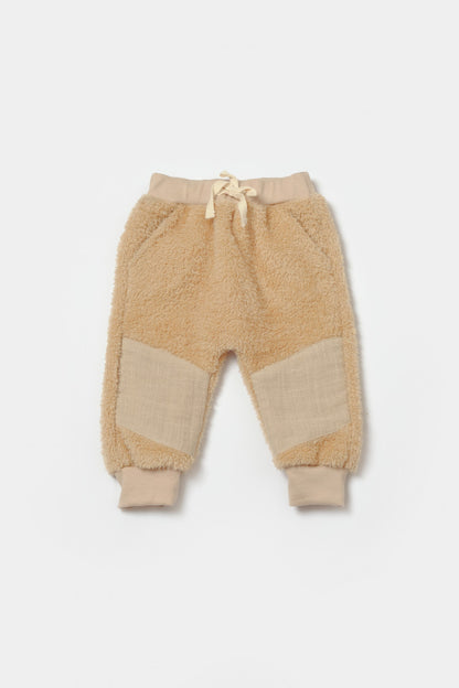 Set bluza cu buzunar si pantaloni Ursulet, Winter muselin, 100% bumbac dublat - Apricot, BabyCosy