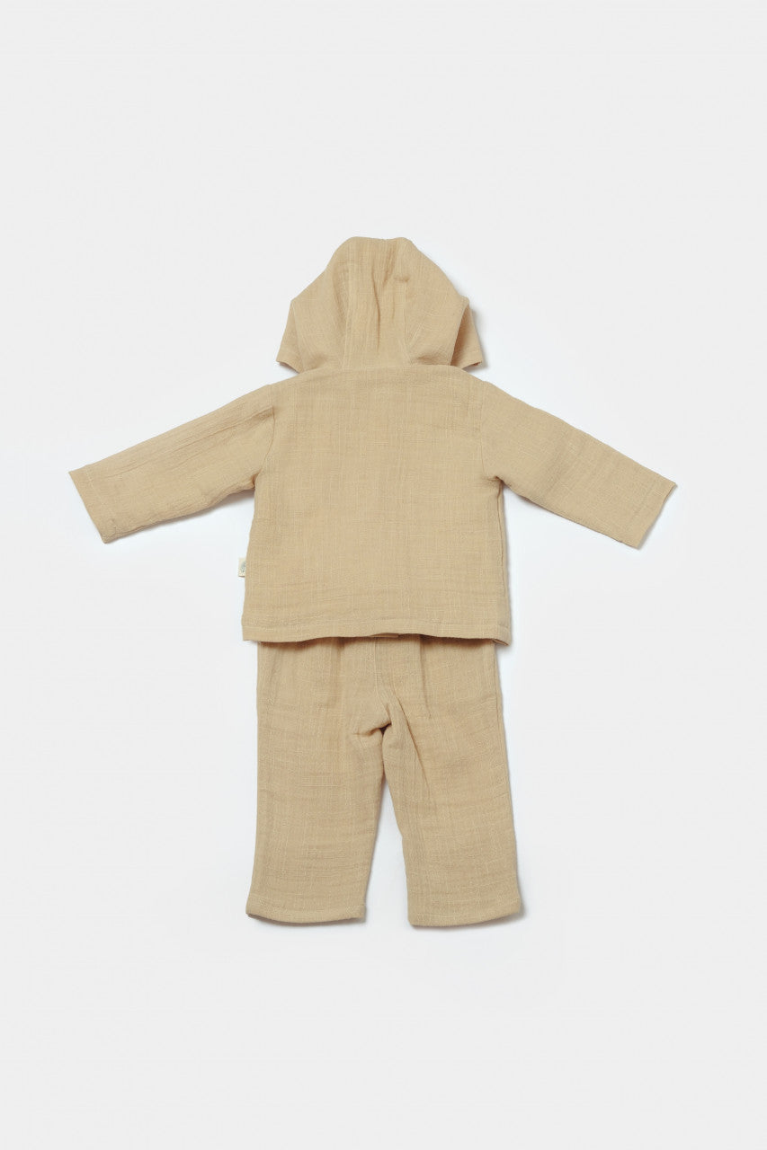 Set bluza cu gluga si pantaloni, Winter muselin, 100% bumbac - Apricot, BabyCosy