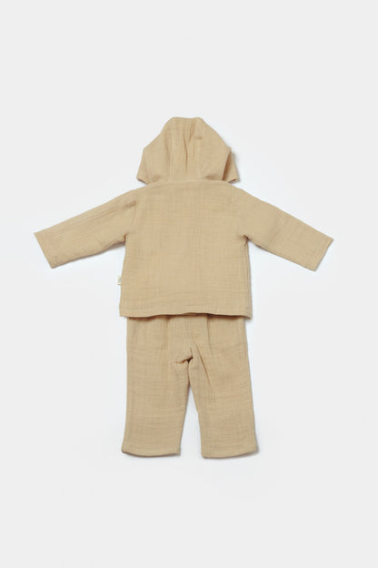 Set bluza cu gluga si pantaloni, Winter muselin, 100% bumbac - Apricot, BabyCosy