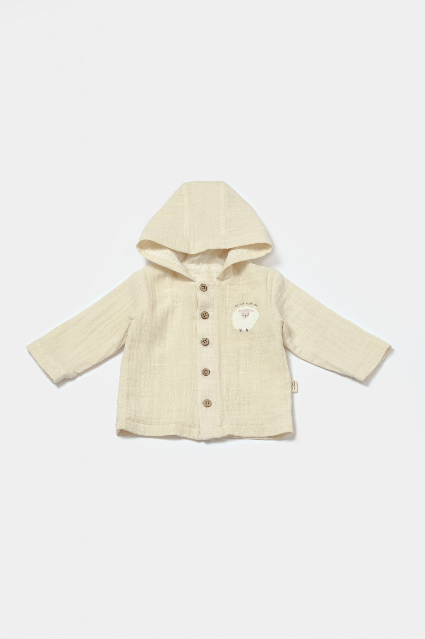 Set bluza cu gluga si pantaloni, Winter muselin, 100% bumbac - Stone, BabyCosy
