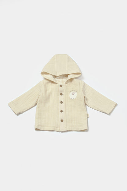 Set bluza cu gluga si pantaloni, Winter muselin, 100% bumbac - Stone, BabyCosy