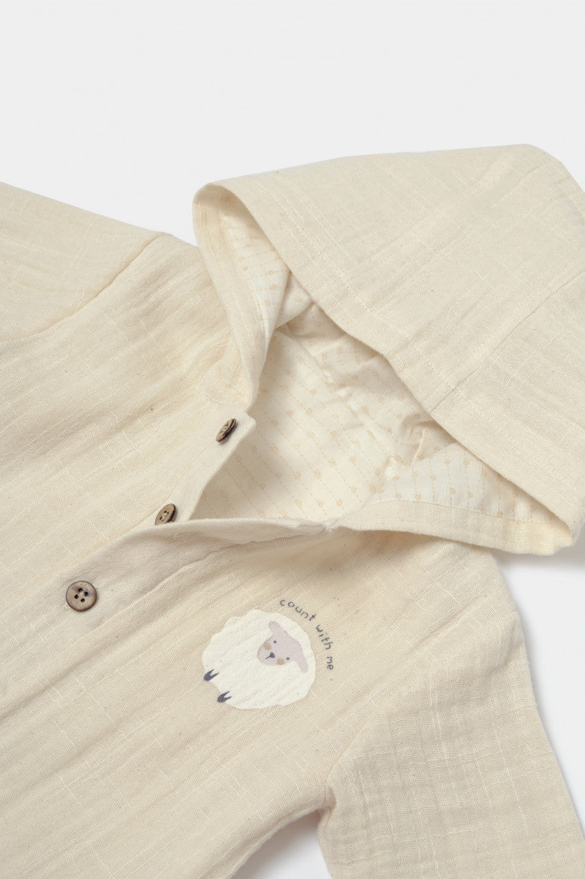 Set bluza cu gluga si pantaloni, Winter muselin, 100% bumbac - Stone, BabyCosy