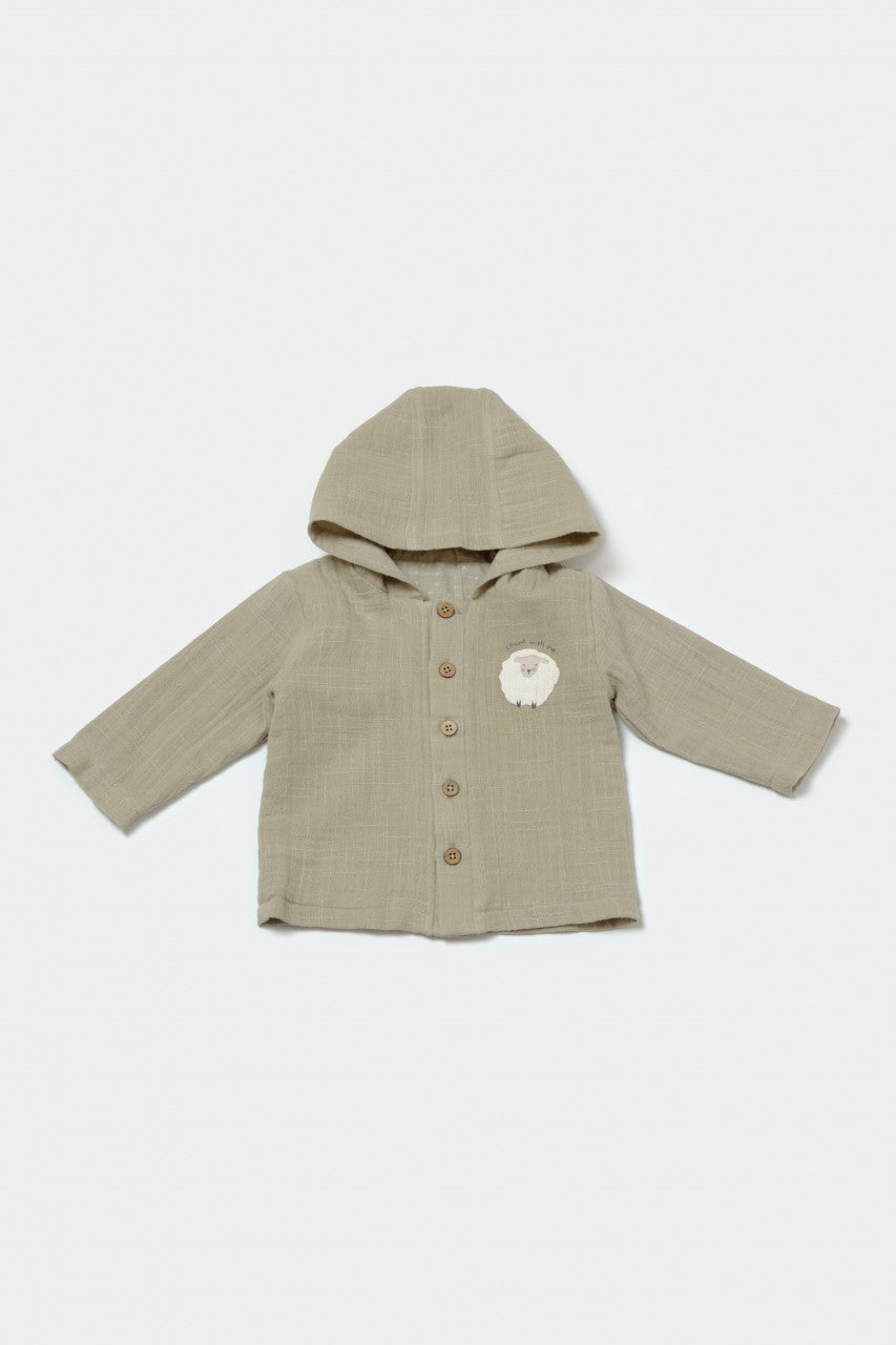 Set bluza cu gluga si pantaloni, Winter muselin, 100% bumbac - Verde, BabyCosy