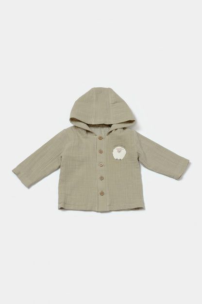Set bluza cu gluga si pantaloni, Winter muselin, 100% bumbac - Verde, BabyCosy