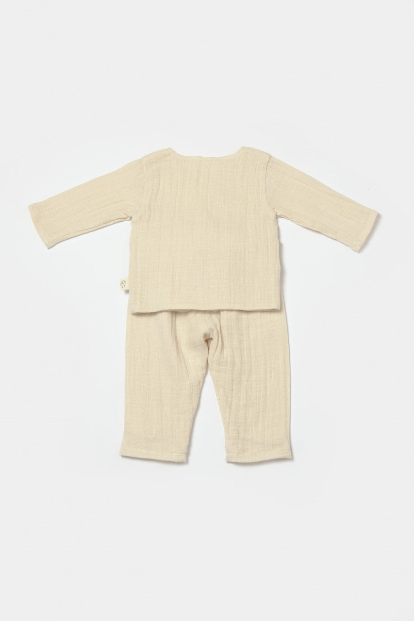 Set bluza cu nasturi si pantaloni , Winter muselin, 100% bumbac - Stone, BabyCosy