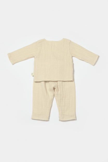 Set bluza cu nasturi si pantaloni , Winter muselin, 100% bumbac - Stone, BabyCosy