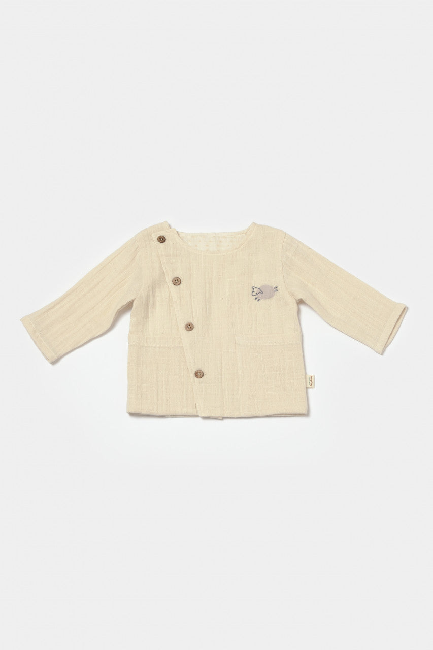 Set bluza cu nasturi si pantaloni , Winter muselin, 100% bumbac - Stone, BabyCosy