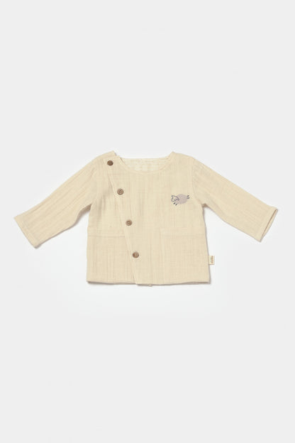 Set bluza cu nasturi si pantaloni , Winter muselin, 100% bumbac - Stone, BabyCosy