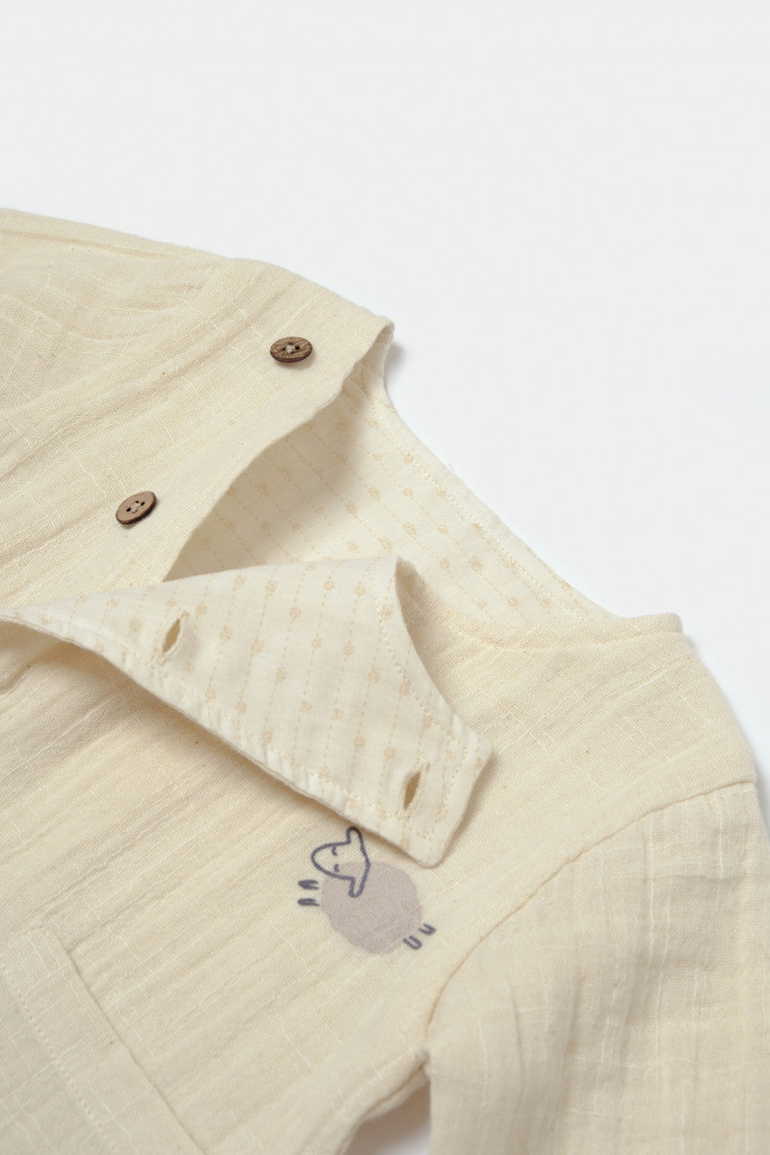 Set bluza cu nasturi si pantaloni , Winter muselin, 100% bumbac - Stone, BabyCosy