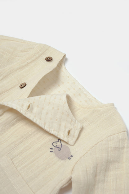 Set bluza cu nasturi si pantaloni , Winter muselin, 100% bumbac - Stone, BabyCosy