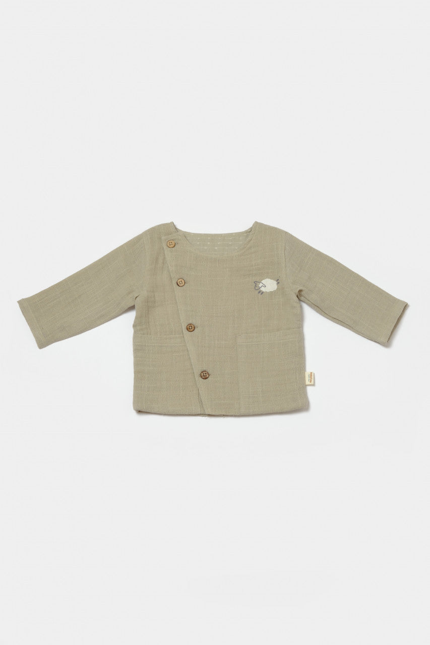 Set bluza cu nasturi si pantaloni , Winter muselin, 100% bumbac - Verde, BabyCosy