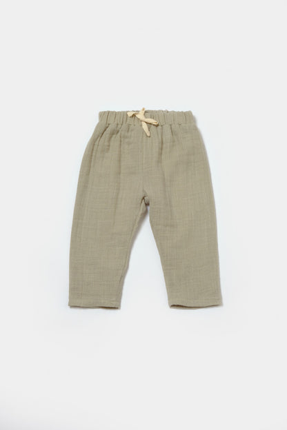 Set bluza cu nasturi si pantaloni , Winter muselin, 100% bumbac - Verde, BabyCosy