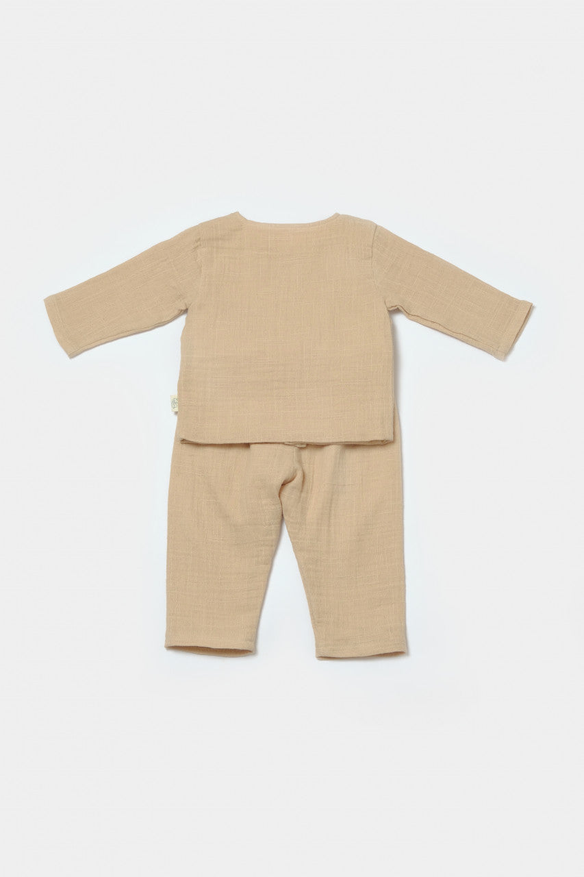 Set bluza cu nasturi si pantaloni , Winter muselin- Apricot, BabyCosy