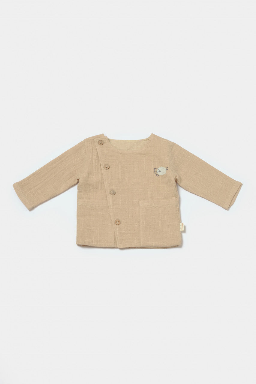 Set bluza cu nasturi si pantaloni , Winter muselin- Apricot, BabyCosy