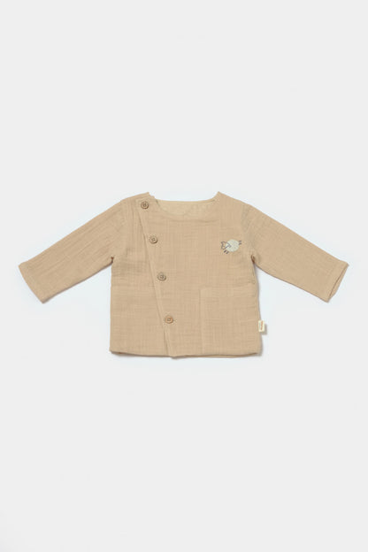 Set bluza cu nasturi si pantaloni , Winter muselin- Apricot, BabyCosy