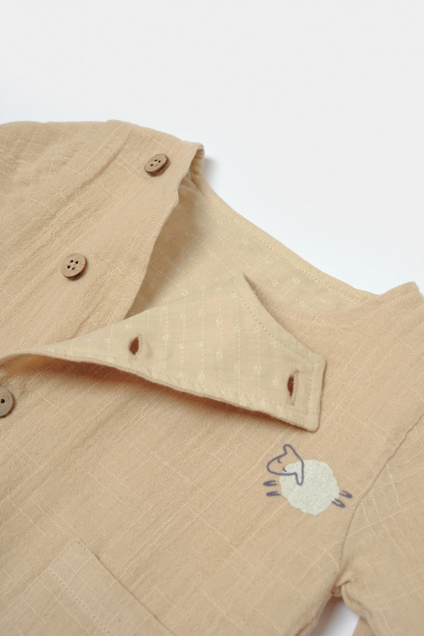 Set bluza cu nasturi si pantaloni , Winter muselin- Apricot, BabyCosy