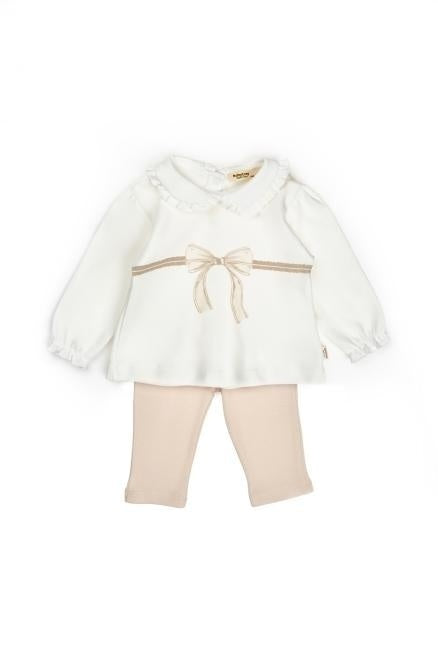 Set bluză cu volănaș și pantalonași, Bow, BabyCosy, 100%bumbac organic