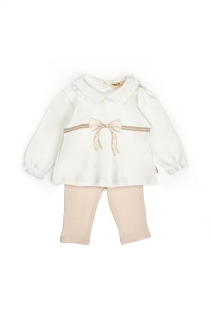 Set bluză cu volănaș și pantalonași, Bow, BabyCosy, 100%bumbac organic