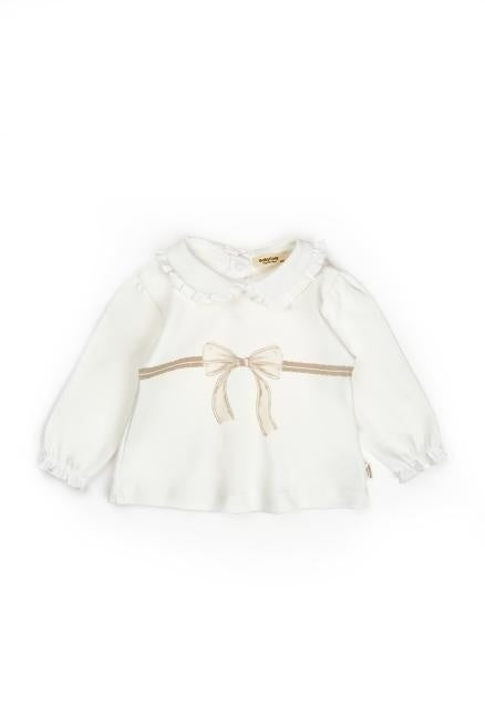 Set bluză cu volănaș și pantalonași, Bow, BabyCosy, 100%bumbac organic
