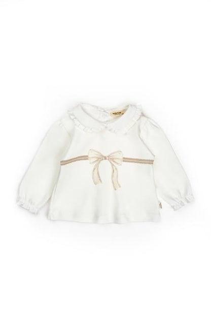 Set bluză cu volănaș și pantalonași, Bow, BabyCosy, 100%bumbac organic